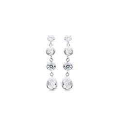 Brinco Prata Quatro Zircônias Longo Gota