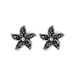 Brinco Prata Flor Envelhecido Marcassita